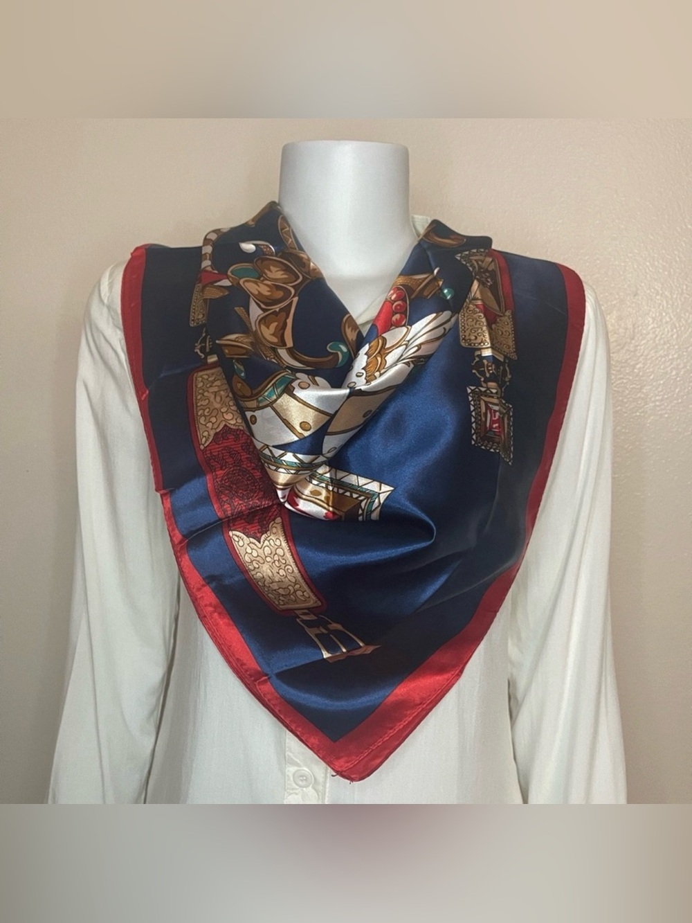 Navy  blue multi color silky satin multi purpose square bandana scarf